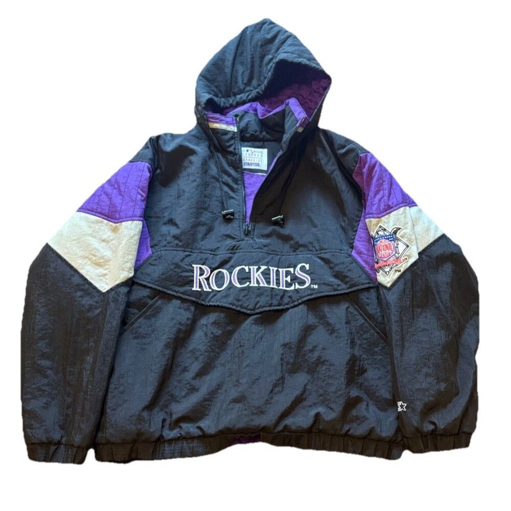 Vintage Colorado Rockies Jacket Mens Medium Black MLB Baseball Starter 90s